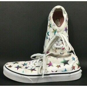 Vans - Metallic Rainbow Stars - Girl's Size 2.5 - White Skate Shoes - 721356